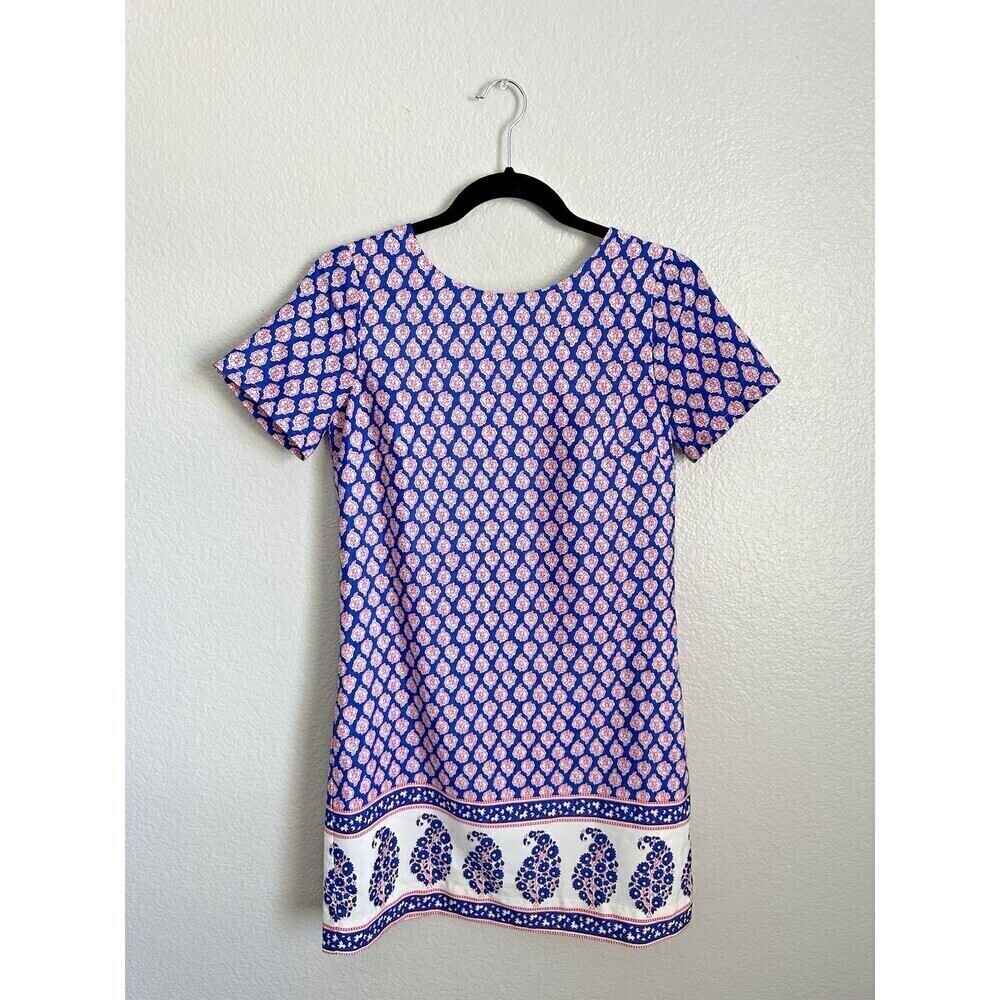 J. Crew Paisley Print Gallery Shift Dress Women's 0 Short Sleeve Lined Back Zip